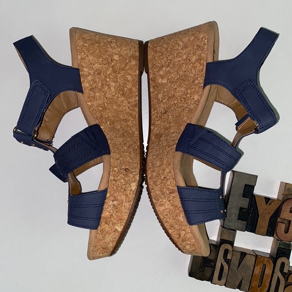 🆕CLARKS COLLECTION Women’s ‘Annadel Orchid’ Cork Platform in Navy Nubuck - Picture 1 of 10